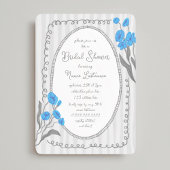 グレーブルーお洒落ハンド絵を描ブライダルシャワー 招待状