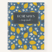 グレーブルーかわいらしイエローレモンパターンレシピ ノートブック (正面)