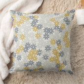 グレーブルーと金ゴールドフローラデイジーソファ クッション (ブランケット)