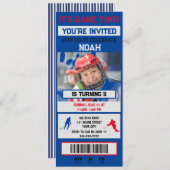 グレーブルーのホッケー切符の誕生日パーティー招待状 招待状 (正面/裏面)