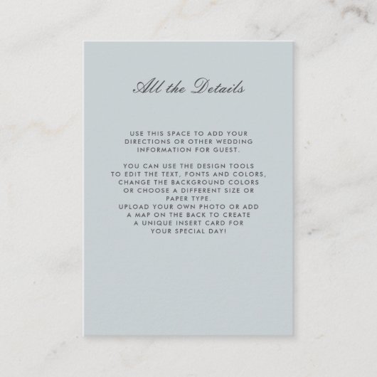 グレーブルーのモノクローム ウェディング 詳細案内 エンクロージャーカード (正面)