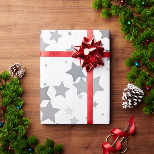 グレーブルーのラッキースター ラッピングペーパー (クリスマスギフト)