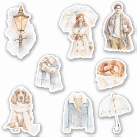 グレーブルーの雨の日ランタンの犬の傘スカーフ シール (正面)