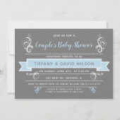 グレーブルーカップルズベビーシャワー招待状 招待状 (正面)
