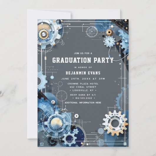 グレーブルーギアエンジニアリング卒業写真 招待状 (正面)