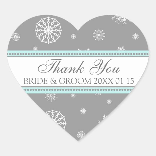 グレーブルーサンキューウィンターウェディングメッセージカード ハートシール (正面)
