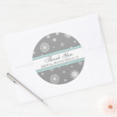 グレーブルーサンキューウィンターウェディングメッセージカード ラウンドシール (封筒)