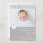 グレーブルーダマスククロスボーイ写真バプテスマ 招待状 (正面)