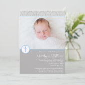 グレーブルーダマスククロスボーイ写真バプテスマ 招待状 (スタンド正面)