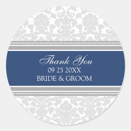 グレーブルーダマスクサンキューユー結婚式の引き出物ラベル ラウンドシール (正面)