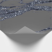 グレーブルーネイビーグラファイトグリッターマーブルストーンルクス ラッピングペーパー (角)