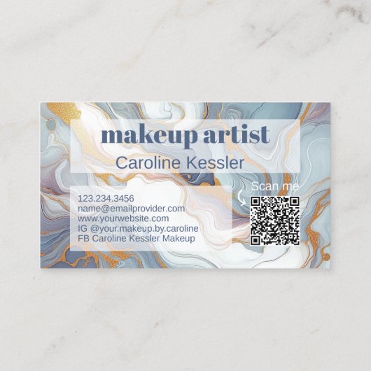 グレーブルーバイオレットパープルホワイト金ゴールド大理石パターン 名刺 (裏面)