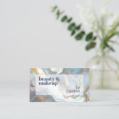 グレーブルーバイオレットパープルホワイト金ゴールド大理石パターン 名刺 (スタンド正面)