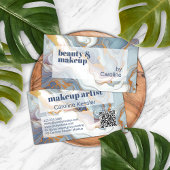 グレーブルーバイオレットパープルホワイト金ゴールド大理石パターン 名刺