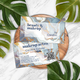 グレーブルーバイオレットパープルホワイト金ゴールド大理石パターン 名刺