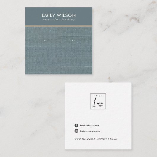 グレーブルーバーラップリネンスタッドイヤリングディスプレイカード スクエア名刺 (正面/裏面)