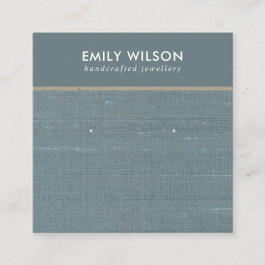 グレーブルーバーラップリネンスタッドイヤリングディスプレイカード スクエア名刺 (正面)