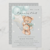 グレーブルービーズ待ちバルーンベビーシャワー招待状 サンキューカード (正面/裏面)