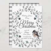 グレーブルーフローラバッファローチェック写真クリスマス シーズンカード (正面/裏面)