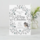 グレーブルーフローラバッファローチェック写真クリスマス シーズンカード (スタンド正面)