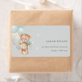 グレーブルーベアーバルーンフローラバンチハートアドレス ラベル