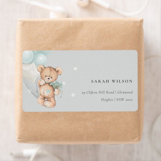 グレーブルーベアーバルーンフローラバンチハートアドレス ラベル (インサイチュ)