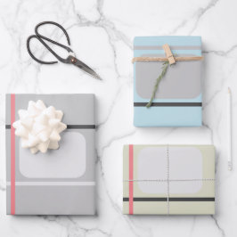 グレーブルーベージュストライプシグネチャーカード ラッピングペーパーシート