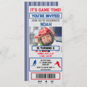 グレーブルーホッケーチケット誕生日パーティーの招待 招待状 (正面/裏面)