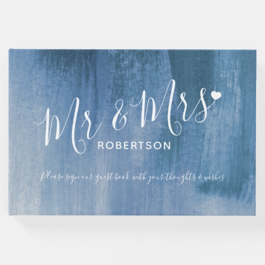 グレーブルーモダンアートカスタムウェディングゲストブック ゲストブック (正面)