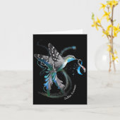 グレーブルーリボンT1d糖尿病を保持するハミングバード カード (黄色い花)