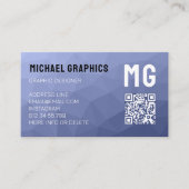 グレーブルー幾何学メッシュパターンQRコードモノグラム 名刺 (正面)