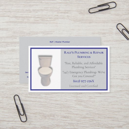 グレーブルー配管設備サービストイレ 名刺 (正面/裏面インサイチュ)