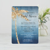 グレーブルー金ゴールドグリッターパームツリーブライダルシャワー 招待状 (スタンド正面)