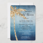 グレーブルー金ゴールドグリッターパームツリーブライダルシャワー 招待状 (正面)