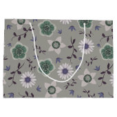 グレーブルー&グリーンワイルドフラワーモダンボタニカル ラージペーパーバッグ (裏面)