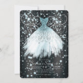 グレーブルー&シルバーグリッタードレススウィート16パーティー 招待状 (正面)