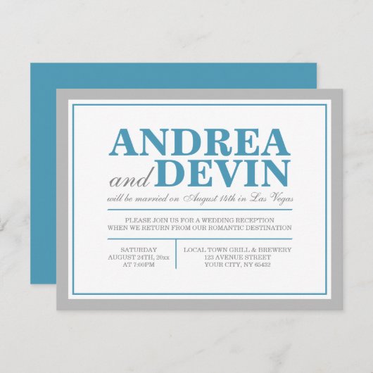 グレーブルー 結婚式の披露宴のみの招待状 招待状 (正面/裏面)