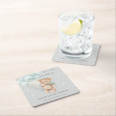 グレーブルーbearly待ちクマ気球ベビーシャワー スクエアペーパーコースター (インサイチュ)