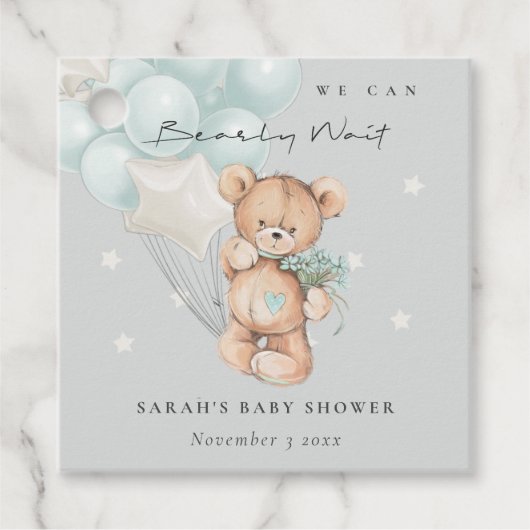 グレーブルーbearly待ちクマ気球ベビーシャワー フェイバータグ (正面)