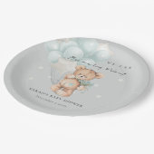 グレーブルーbearly待ちクマ気球ベビーシャワー ペーパープレート (アングル)