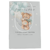グレーブルーbearly待ちクマ気球ベビーシャワー ミディアムペーパーバッグ (正面)