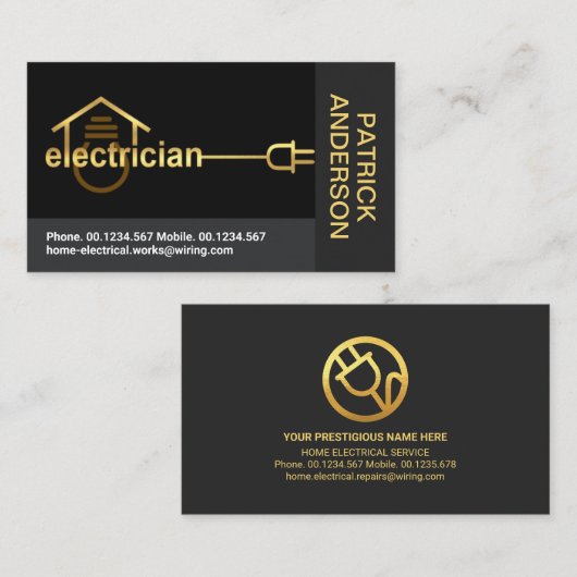 グレーブロック金ゴールド電気機械配線 名刺 (正面/裏面)