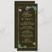 グレープつる植物と金ゴールドフレーム結婚のメニューカード メニュー (正面/裏面)