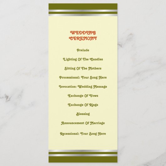 グレープエレガントつる植物と離れのウェディングプログラムカード プログラム (裏面)