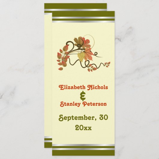 グレープエレガントつる植物と離れのウェディングプログラムカード プログラム (正面/裏面)