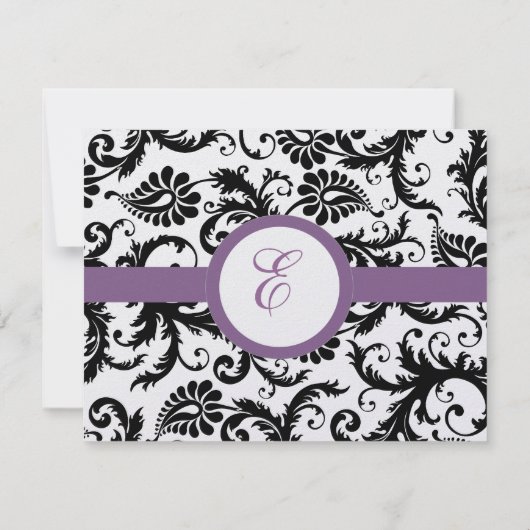 グレープトリムブラックダマスクのスワ結婚ールズの反応 出欠カード (裏面)