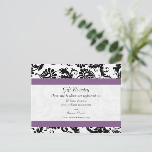 グレープトリムブラックダマスクギフトレジス結婚ト エンクロージャーカード (スタンド正面)