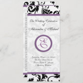 グレープトリムブラックダマスク渦巻き旋回ウェディングパーティー 招待状 (正面/裏面)