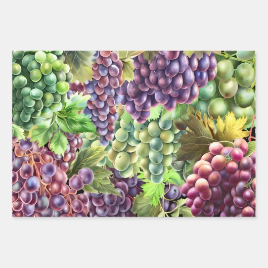 グレープバンチ赤い緑のグレープビーネコラージュ ラッピングペーパーシート (正面)