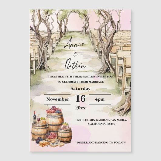 グレープビーヌヴィネヤードロマンチック結婚式招待状 (正面)
